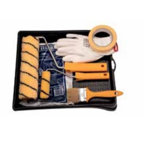 Set unelte vopsit Hardex, trafalet 25 cm, maner 25 cm, rola 10 cm, folie 4x5m, pensula 37x60 mm, manusi, banda 25 mm x 25 m, tava FIT 5